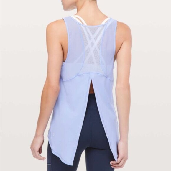 Lululemon  *  Sculpt Tank Tie Back Hydrangea Blue EUC Mesh - Picture 8 of 12